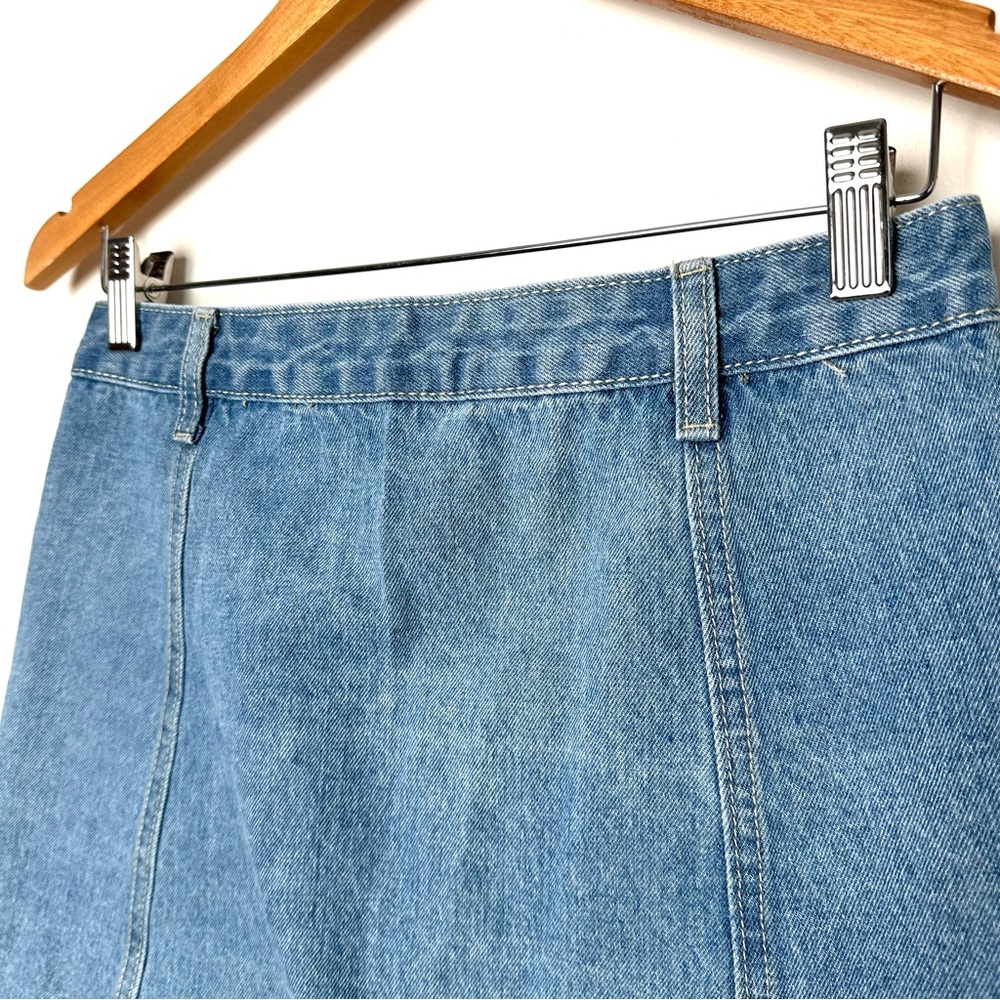 Boho Embroidered Floral Folk Art Western Cottagecore Button Up Denim Mini Skirt - Picture 8 of 9